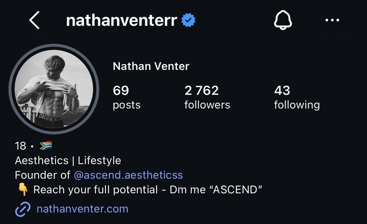 Nathan Venter's Instagram after: 2,762 followers