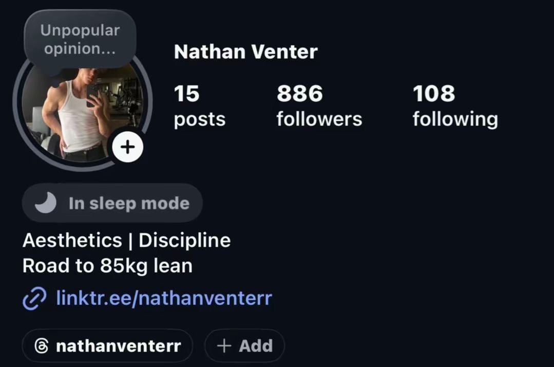 Nathan Venter's Instagram before: 886 followers